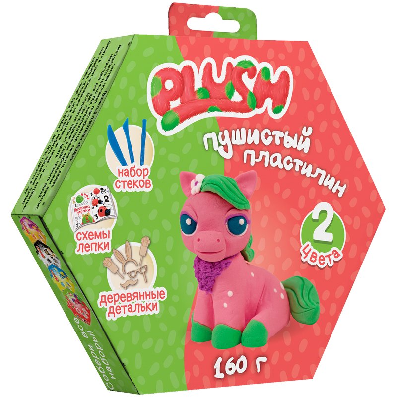 превью Набор для лепки: пушистый пластилин «Plush» 2цв. *80г (розовый, зеленый), дерев. детали, стеки
