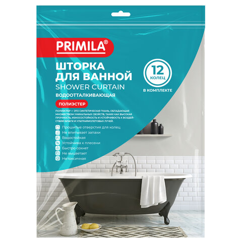 Шторка для ванной ПОЛИЭСТЕР, 180×180см, кольца в комплекте, БЕЖЕВЫЙ БРИЛЛИАНТ, PRIMILA