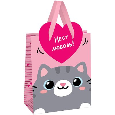 Пакет подарочный 18×23×10см MESHU «Give love», фольга, матовая ламинация