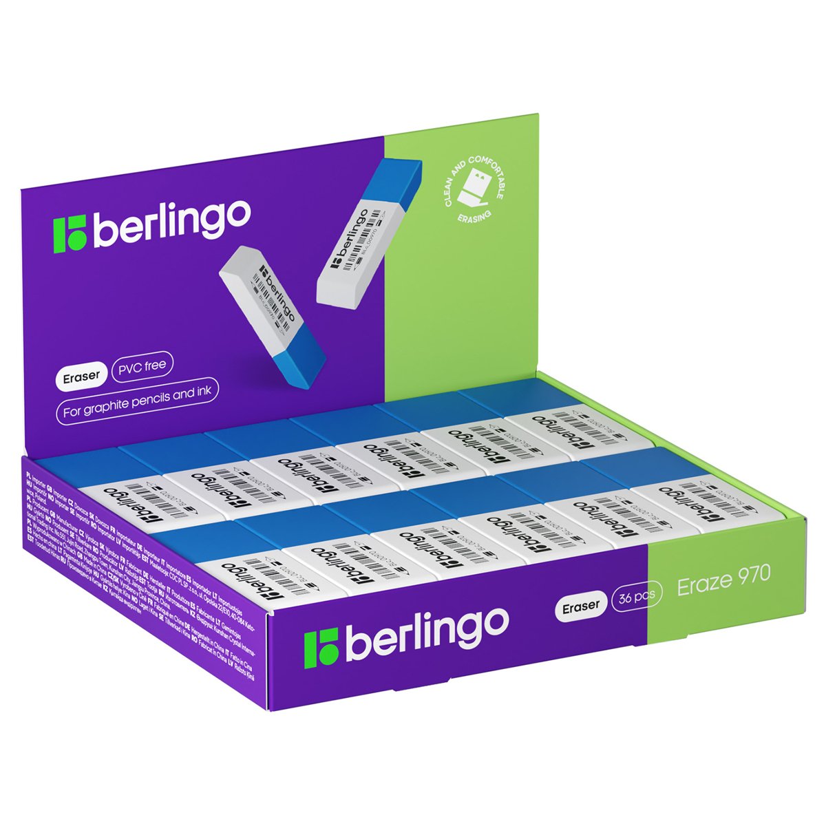 Ластик Berlingo «Eraze 970», прямоугольный комбинированный, скошенный, 62×22×8мм