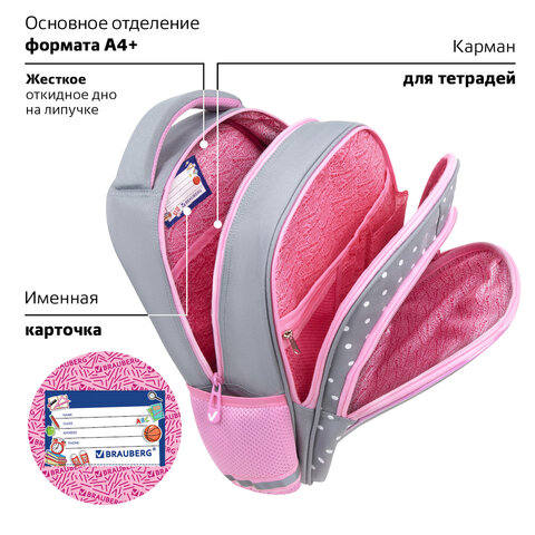 Рюкзак BRAUBERG OPTIMA, 2 отделения, с брелоком, «Curious bunny», 36×27х18 см