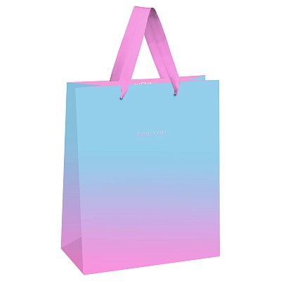 Пакет подарочный 11×14×6.5см MESHU «Duotone. Light blue-Pink gradient», отд. фольгой, матовая ламинация