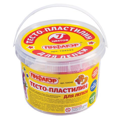 Пластилин на растительной основе (тесто для лепки) ПИФАГОР, 7 цветов, 420 г, пластиковое ведро