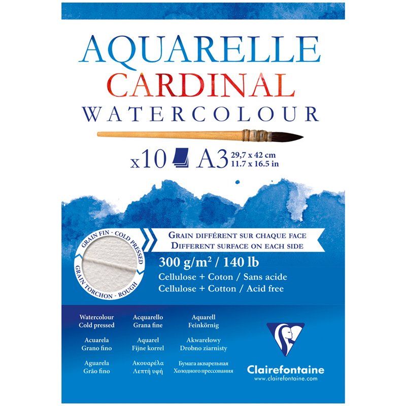 превью Альбом для акварели 10л., А3, на склейке Clairefontaine «Cardinal»,300г/м2, торшон, холод. пресс., хлоп