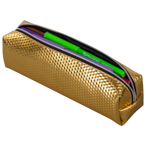 Пенал-косметичка BRAUBERG, глянцевый, мягкий, «Celebrity Gold», 21×5×6 см, 228992