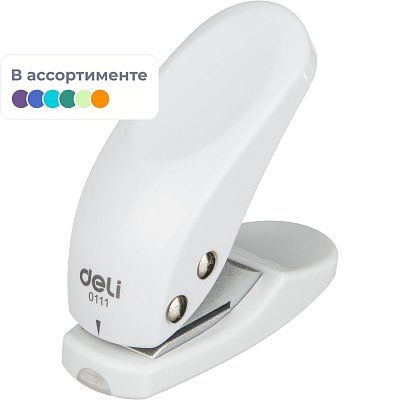 Дырокол Deli E0111 на 1 отверстие, до10 листов, пластик, 135×95x25мм, ассорти