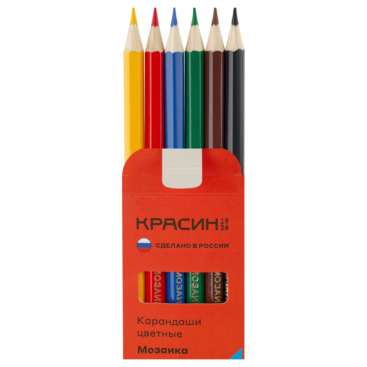 Карандаши цветные Красин «Мозаика», 06цв., шестигран., заточен., картон, европодвес