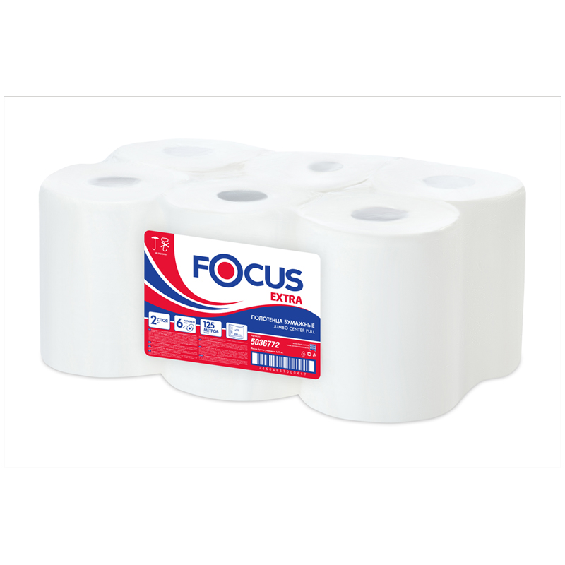 Полотенца бумажные в рулонах Focus Jumbo, 2-слойные, 125 м/рул, ЦВ, белые