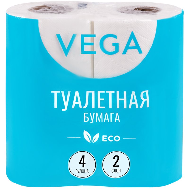 превью Бумага туалетная Vega 2-слойная, 4шт., эко, 15м, тиснение, белая