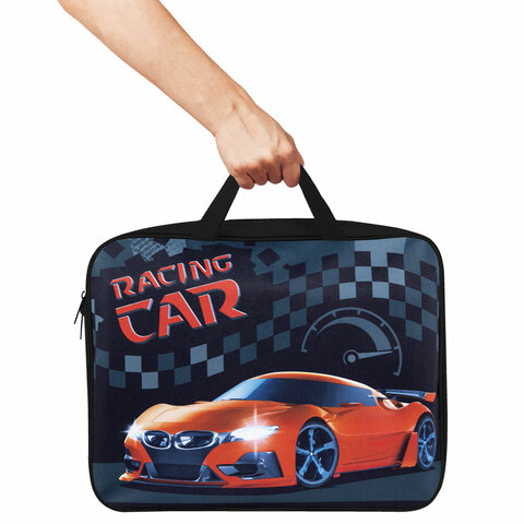 Папка на молнии с ручками BRAUBERG А4, 1 отделение, полиэстер, ширина 80 мм, «Racing Car»
