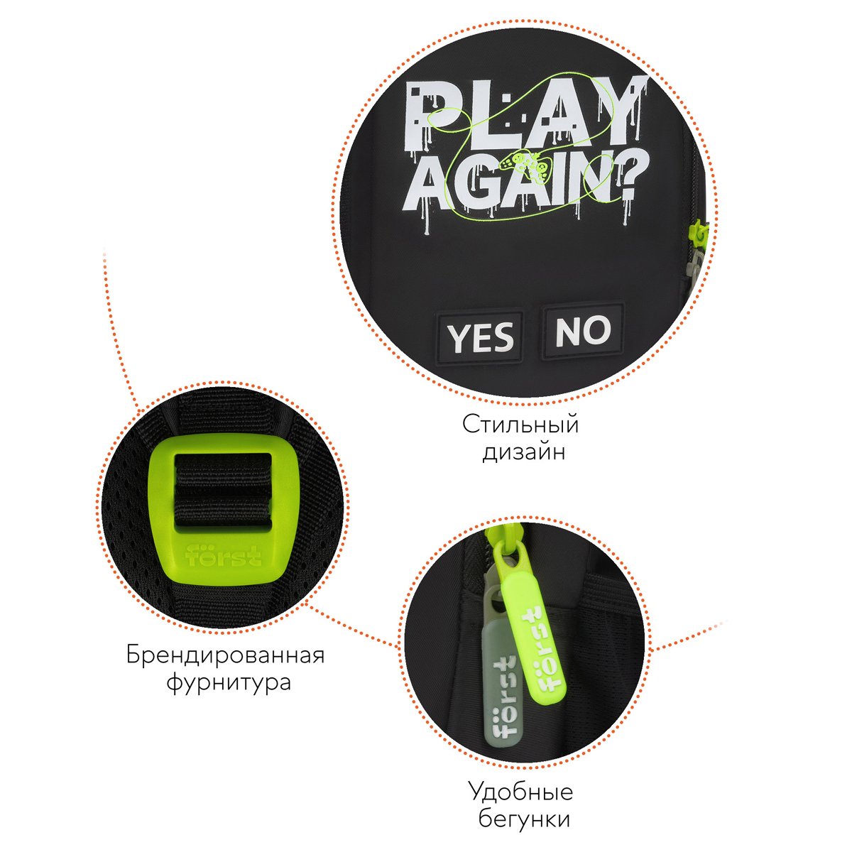 Рюкзак Först F-Trend «Play again» 40×29×18см, 2 отделения, 3 кармана, анатомическая спинка