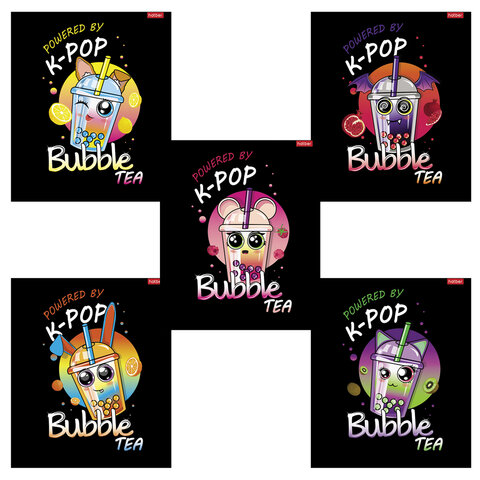 превью Тетрадь А5, 48 л., HATBER скоба, клетка, глянцевая ламинация, «Bubble tea» (микс в спайке), 089457
