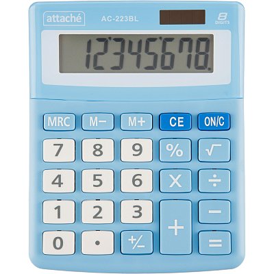Калькулятор настольный КОМП Attache, AС-223BL,8р, дв. пит, голуб,134×107x34