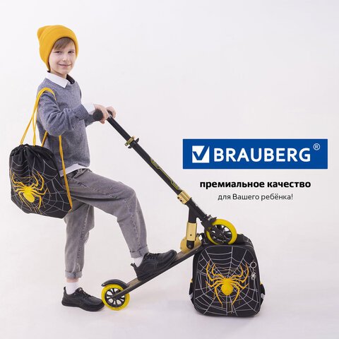 Ранец BRAUBERG PREMIUM, 2 отделения, с брелком, «Venomous spider», 3D панель, 38×29х16 см