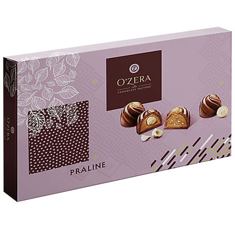 превью Конфеты шоколадные O'ZERA «Praline» с дробленым и цельным фундуком, 190 г, картонная коробка