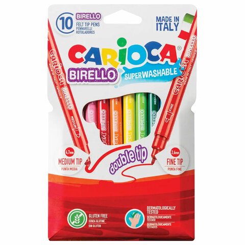 Фломастеры двухсторонние CARIOCA (Италия) «Birello», 10 цветов, 2 пишущих узла 2.5 и 5 мм, суперсмываемые
