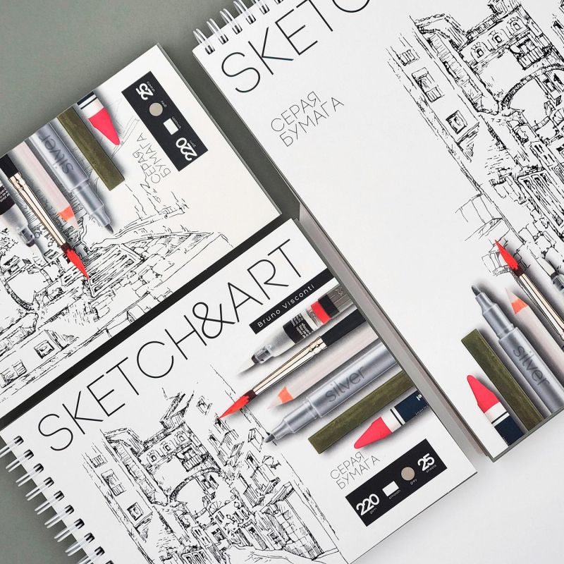 Скетчбук SKETCH&ART 185×250мм 25л СЕРЫЙ 220г на гребне д/скетч 1-25-563/01