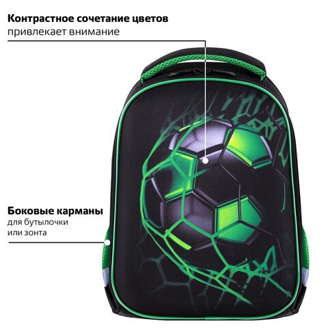 Ранец BRAUBERG KIDS START, 1 отделение, 2 кармана, «Green ball», 35×26х13 см