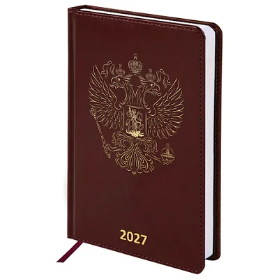 Ежедневник датированный 2027, А5, 138×213 мм, BRAUBERG «State», под кожу, коричневый