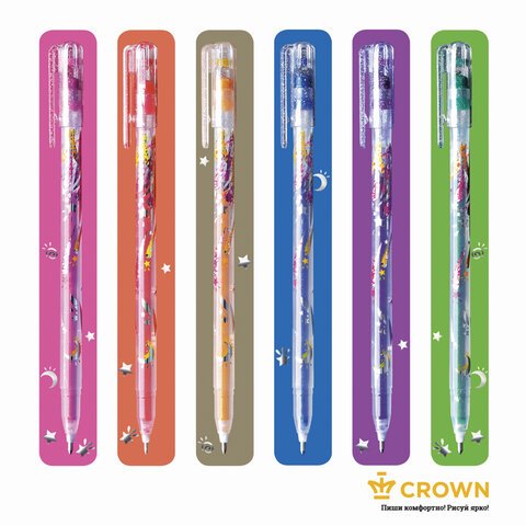 Ручки гелевые CROWN, НАБОР 6 шт., АССОРТИ, «Glitter Metal Jell», блестки, узел 1 мм, линия письма 0.8 мм
