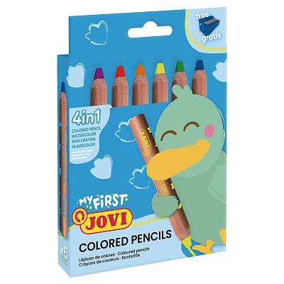 Карандаши цветные JOVI «My first» 4в1, 6цв., утолщ., заточен., картон, европ., с точилкой