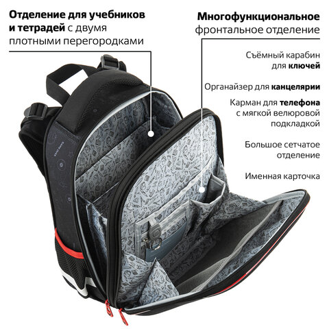 Ранец BRAUBERG PREMIUM, 2 отделения, с брелком, «Next level», 3D панель, 38×29х16 см