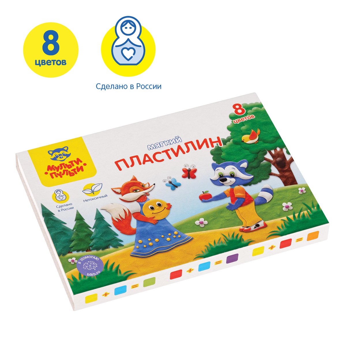 Пластилин Мульти-Пульти «Енот в сказке», 08 цветов, 96г, со стеком, картон