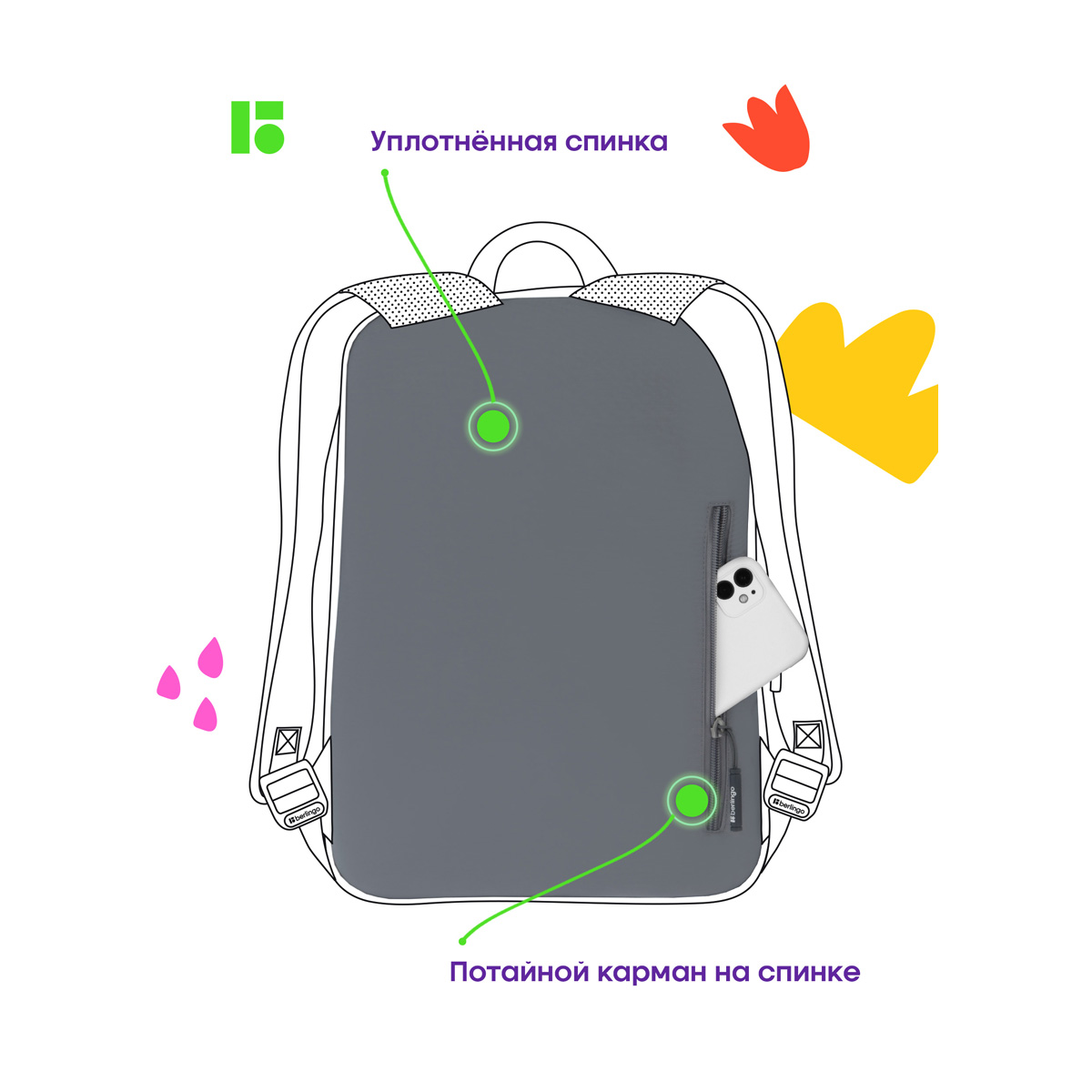 Рюкзак Berlingo Identity «Sunset» 41×30×13см, 1 отделение, 7 карманов, уплотненная спинка