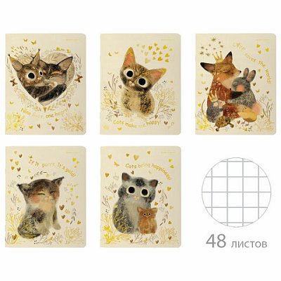 Тетрадь А5 48 л. BRUNO VISCONTI скоба, клетка, Soft Touch, фольга, «Любовь» (5 видов)