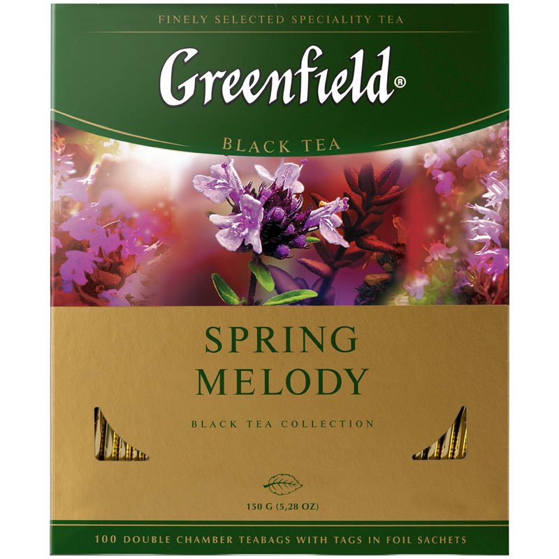 Чай Greenfield «Spring Melody», черный, с ароматом мяты, чабреца, 100 фольг. пакетиков по 1.5г