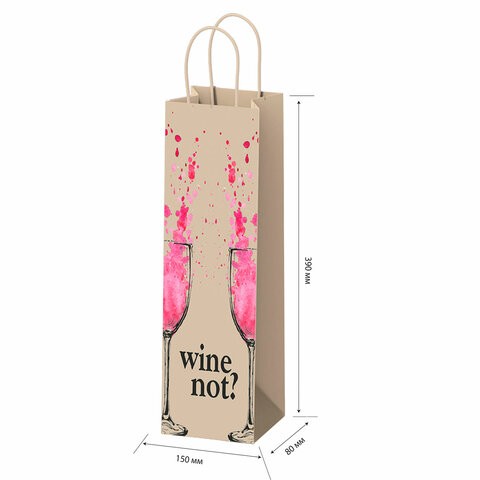 Крафт-пакет бумажный «Wine not» 15×8х39 см, с кручеными ручками, плотность 80 г/м2