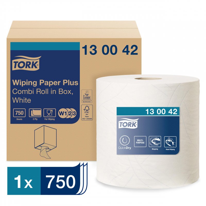 Протирочная бумага Tork 130042 W1/W2/W3 белая (255 метров в рулоне)