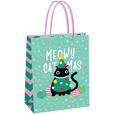 Пакет подарочный 18×23×10см MESHU «Meowy Christmas», выборочный лак, матовая ламинация