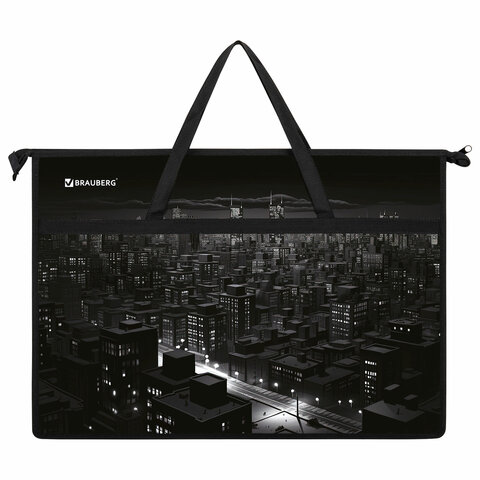 Папка для рисунков и чертежей с ручками BRAUBERG А3, пластик, молния сверху, «Night city»