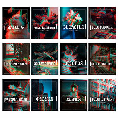 Тетради предметные, КОМПЛЕКТ 12 ПРЕДМЕТОВ, 48 л., глянцевый УФ-лак, BRAUBERG «GLITCH»