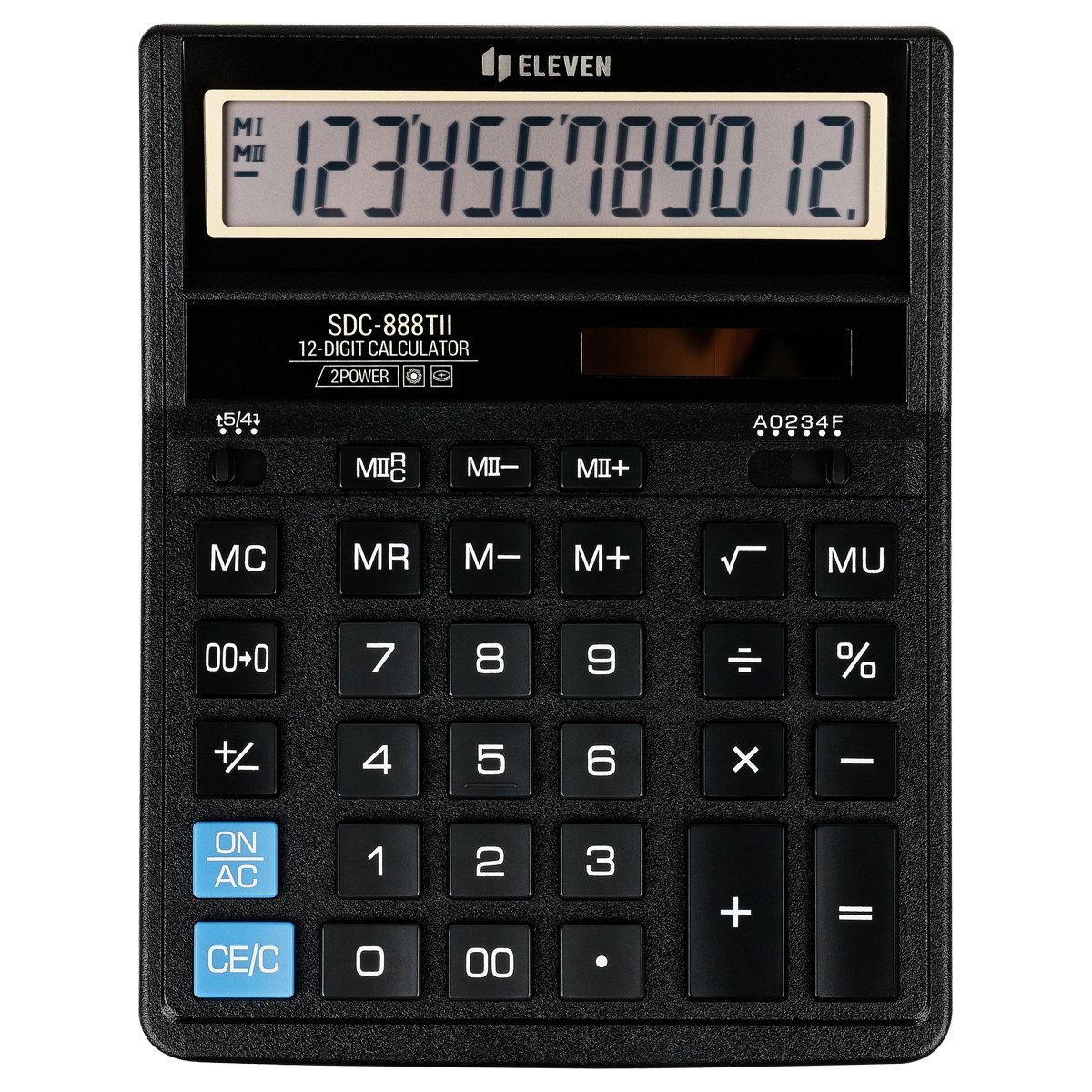 Калькулятор настольный Eleven SDC-888TII, 12 разрядов, двойное питание, 158×203×31мм, черный