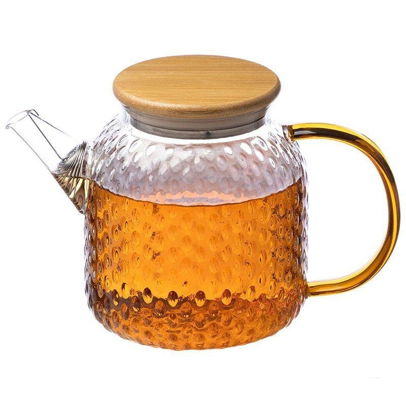 Чайник заварочный AROMA, объем 1л, из боросилик стекла, с крышк бамбук,105040