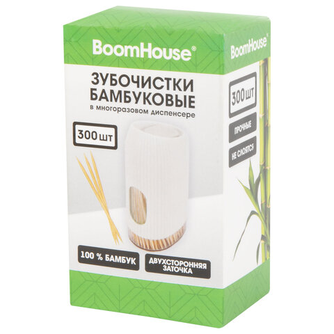 Зубочистки бамбуковые 300 штук в МНОГОРАЗОВОМ диспенсере, BOOMHOUSE