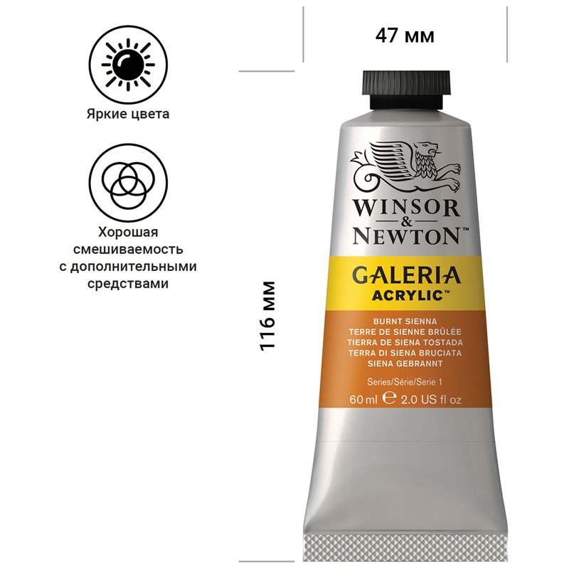 Краски акриловые Winsor&Newton «Galeria», 60 мл, туба, жженая сиена