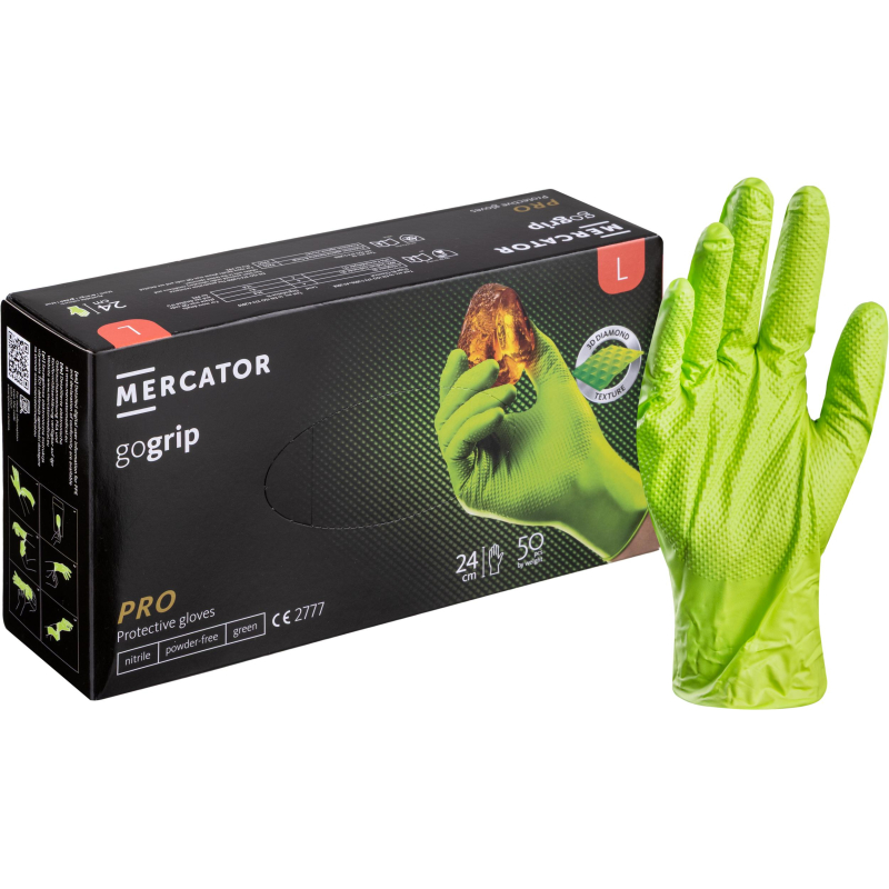 превью Перчатки одноразовые нитрил GOGRIP GREEN цв. зеленый (25пар/уп)р. L, ПС