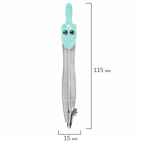 Готовальня BRAUBERG SCHOOL KIT, 8 предметов, циркуль 115 мм, чертежные принадлежности, мятный цвет