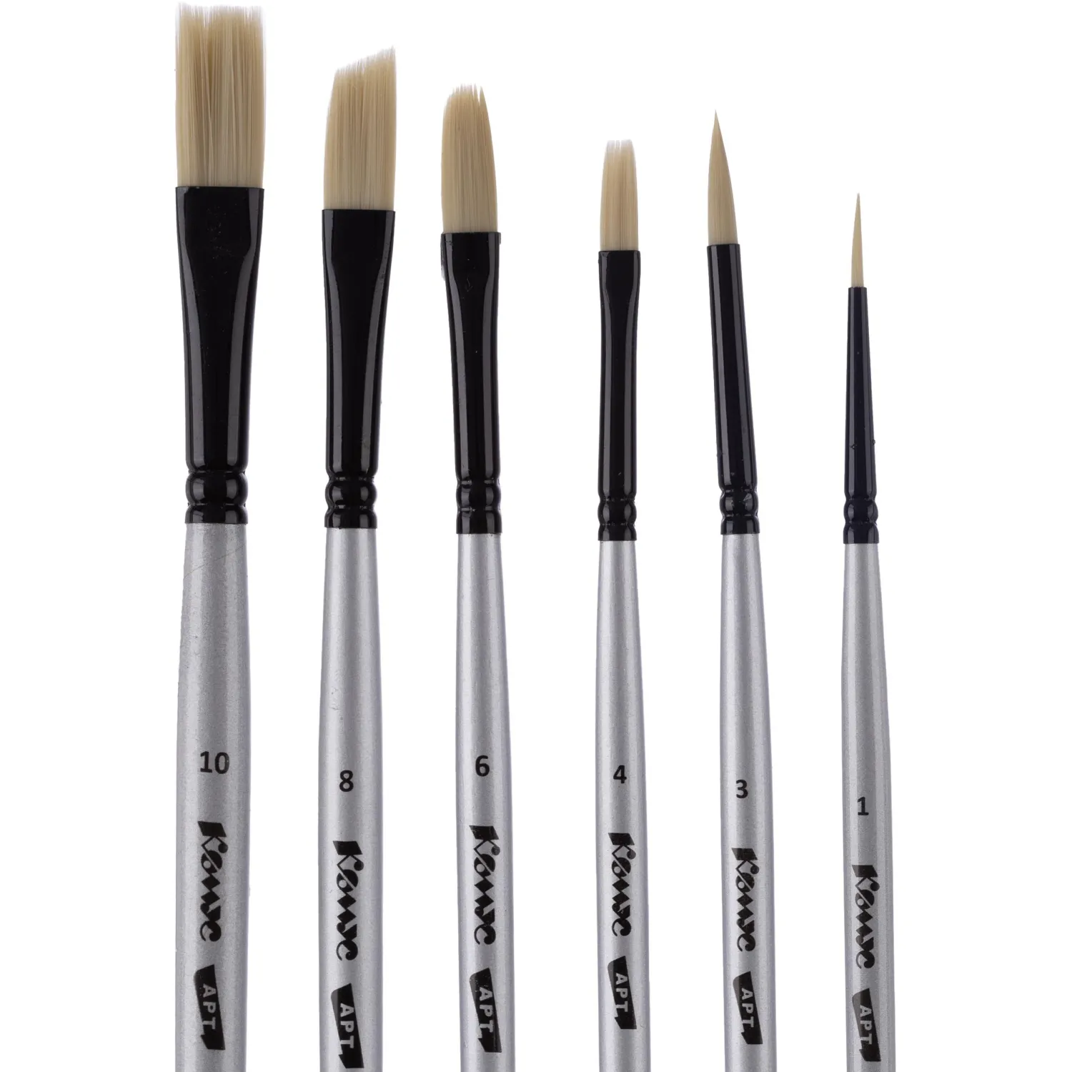 Набор кистей художественных Комус Арт, синтетика жесткая, длин. ручка, 6шт/наб
