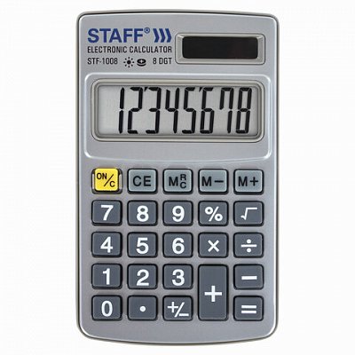 Калькулятор STAFF карманный металлический STF-1008, 8 разрядов, двойное питание, 103×62 мм