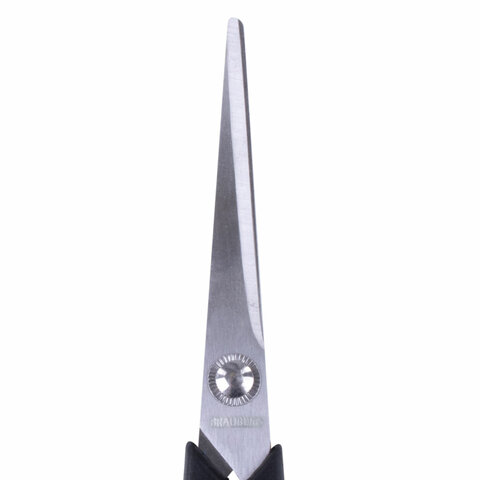 Ножницы BRAUBERG «Soft Grip», 165 мм, резиновые вставки, серо-зеленые, 3-х стор. заточка,. карт. уп. с подв.