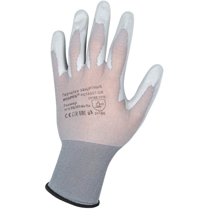 Перчатки защитные нейлон с п/у 18кл серые SCAFFA Контакт PU1850T-GR р.7