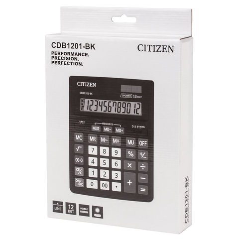Калькулятор настольный CITIZEN BUSINESS LINE CDB1201BK (205×155 мм), 12 разрядов, двойное питание
