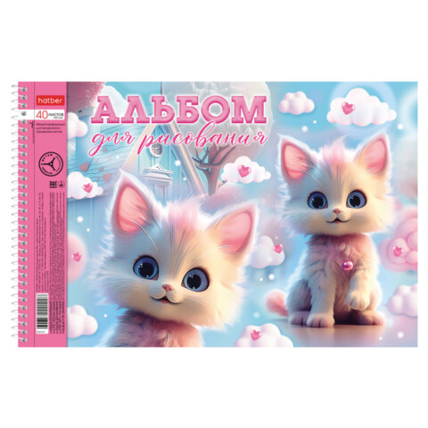 Альбом для рисования А4 40 л., спираль, металлизация+выборочный лак, HTB, 198×300 мм, «Котики-зефирки» (4 вида), 085245