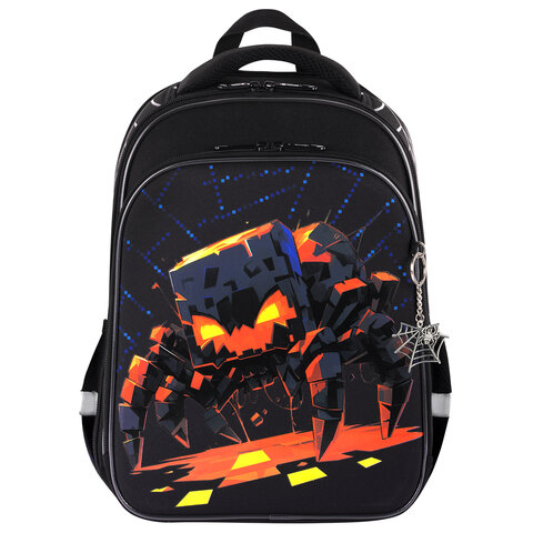 Ранец BRAUBERG QUADRO, 3 отделения, с брелком, Fire spider, 37×28х18 см