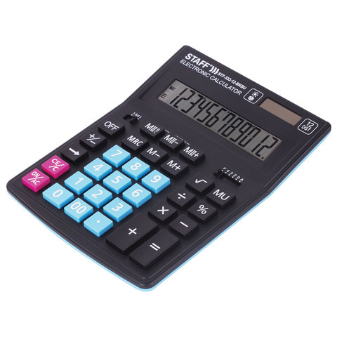 Калькулятор настольный STAFF PLUS STF-333-BKBU ( 200×154 мм) 12 разрядов, ЧЕРНО-СИНИЙ, 250461