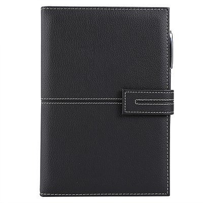 Блокнот Deli А5 120л 80 г/м твердая облож, клетка 5×5мм, черный кожа EN139G